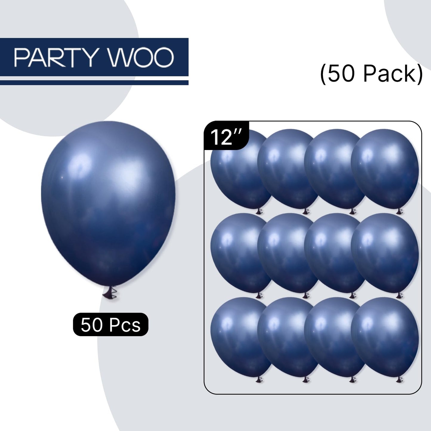 PartyWoo Metallic Navy Blue Balloons 50pc, 12in Chrome Blue for Celebrations