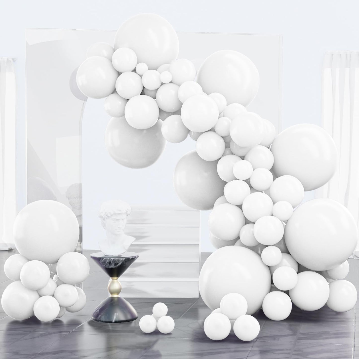 PartyWoo White Balloons - 100pcs Matte Latex Arch Kit (18/12/10/5in) for Weddings & Celebrations