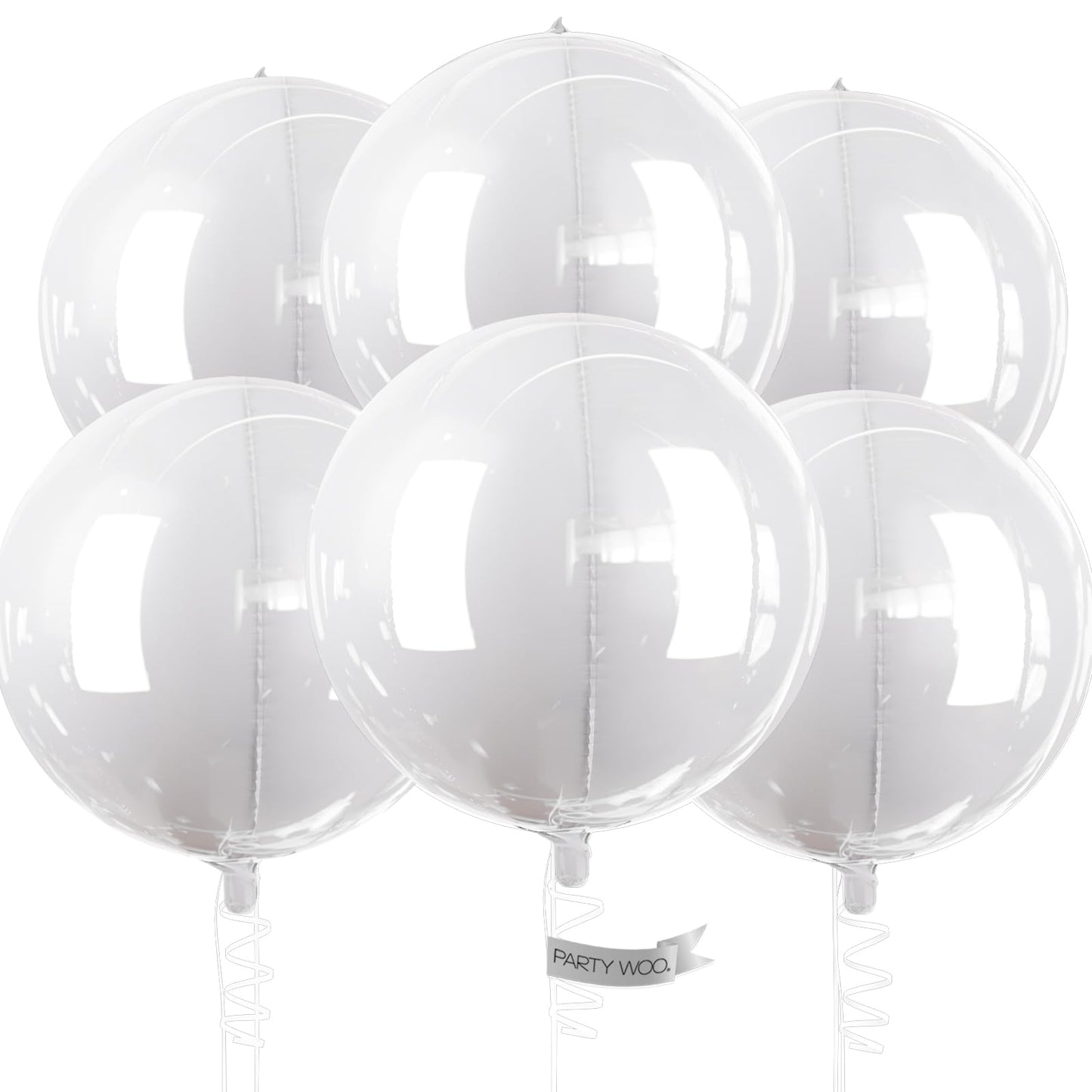 PartyWoo White 22in 4D Mirror Ball Foil Balloons – 6pcs for Weddings, Birthdays & Baby Showers