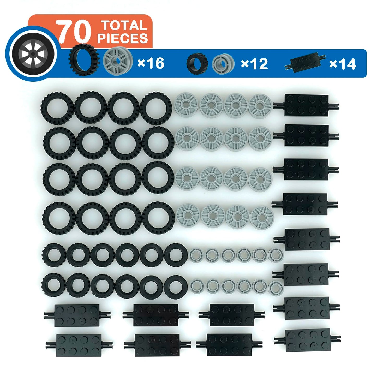 Pasacho City Car Wheels Tires Axles Kit Set | 70pcs Vehicle Building Toys