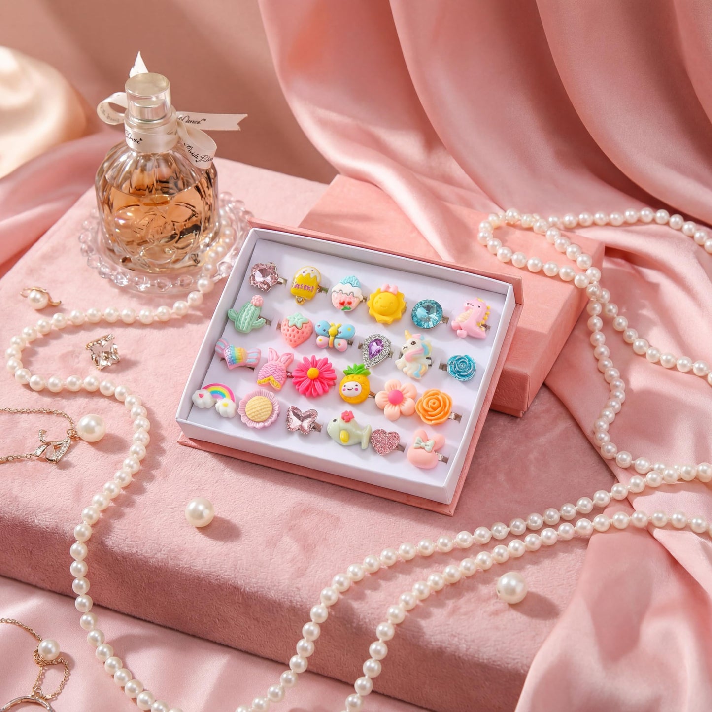 PASEMM 24-Piece Adjustable Little Girl Rings | No Duplication Dress-Up Set