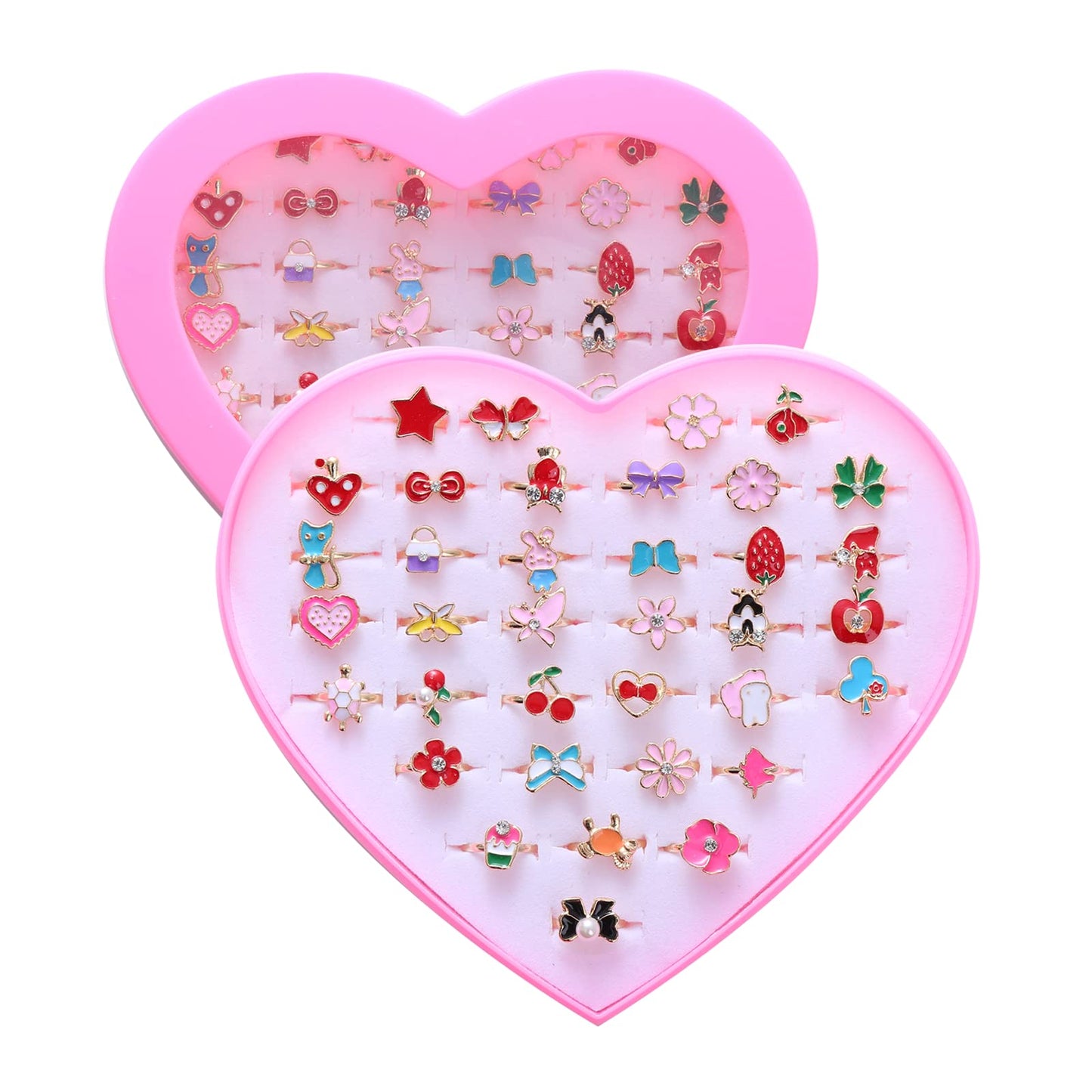 PASEMM 36pc Adjustable Little Girl Rings | Colorful Dress-Up Jewelry for Kids 4–12