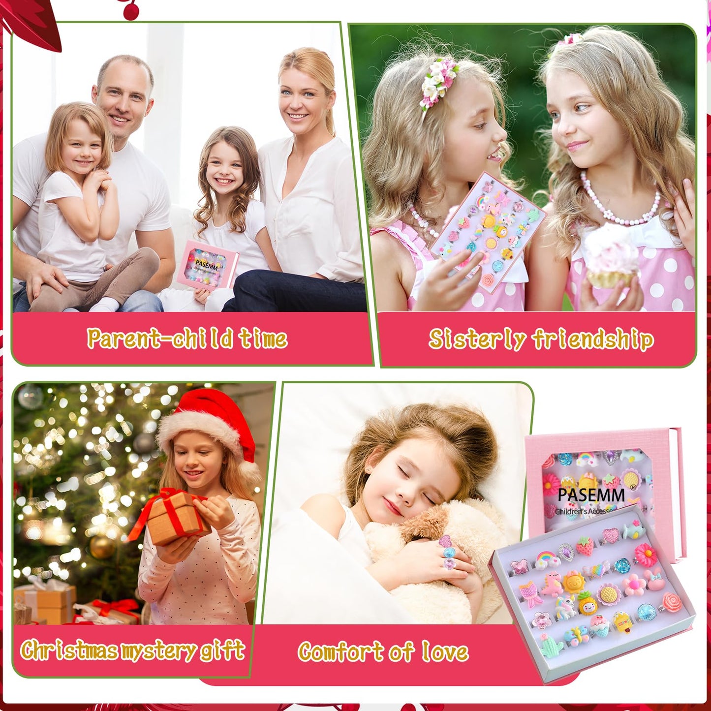 PASEMM 24-Piece Adjustable Little Girl Rings | No Duplication Dress-Up Set
