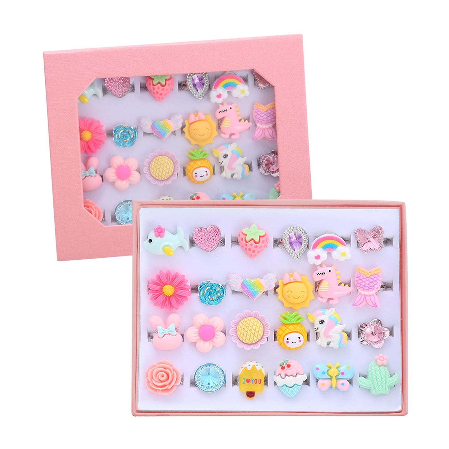 PASEMM 24-Piece Adjustable Little Girl Rings | No Duplication Dress-Up Set