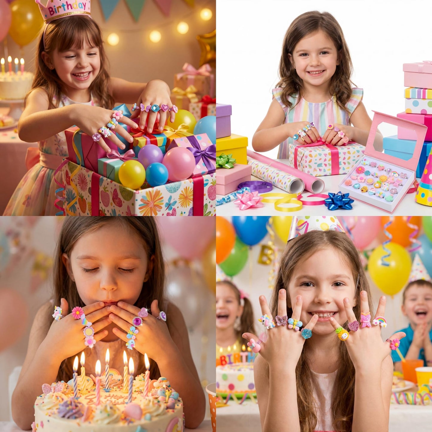 PASEMM 24-Piece Adjustable Little Girl Rings | No Duplication Dress-Up Set
