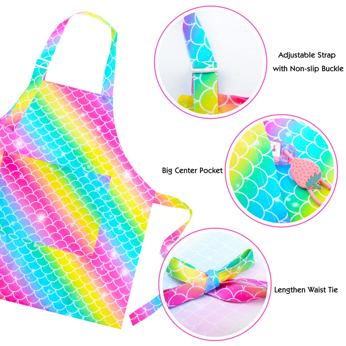 PASHOP 2 Pack Mermaid Kids Aprons with Pockets – Waterproof, Adjustable for Cooking, Painting & Baking