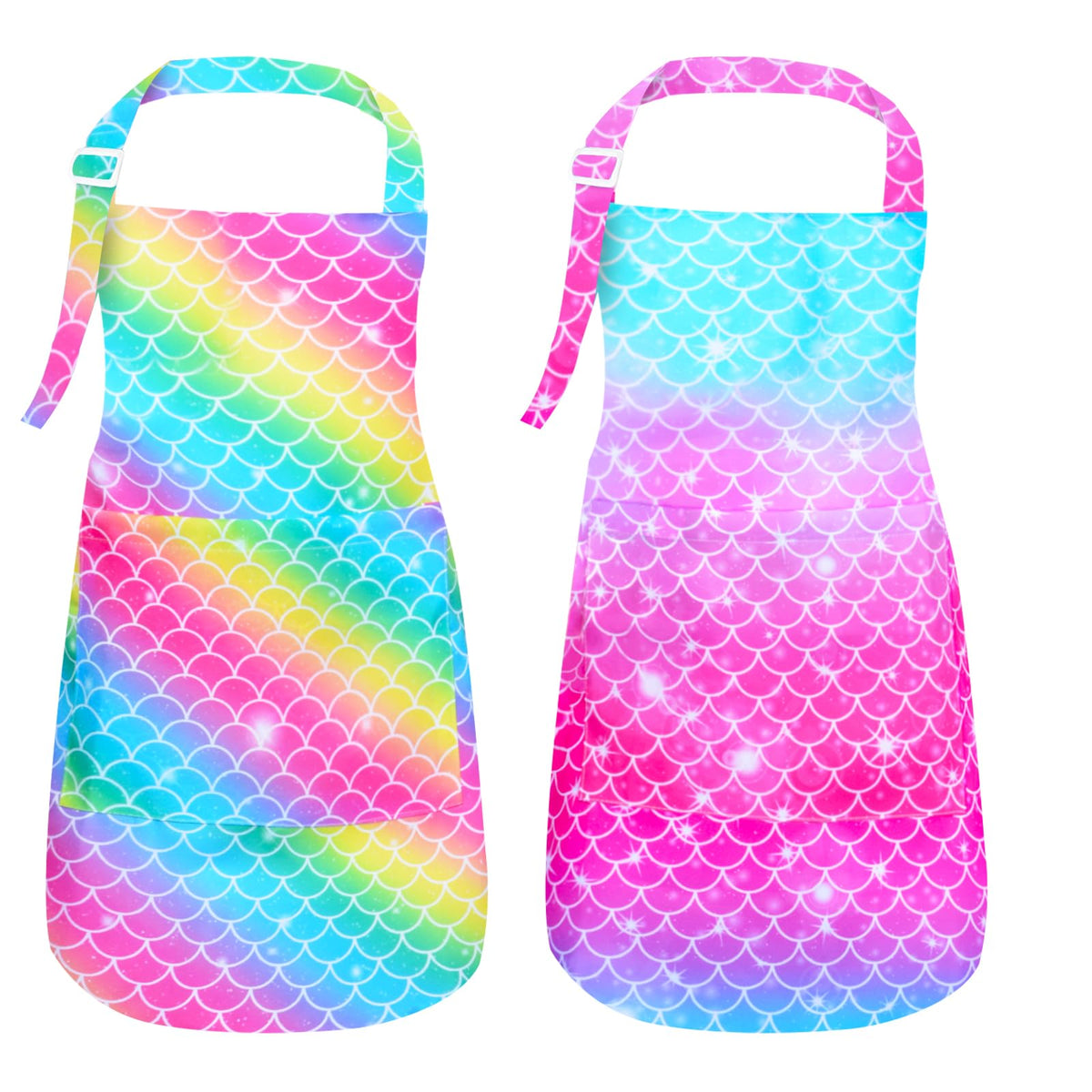 PASHOP 2 Pack Mermaid Kids Aprons with Pockets – Waterproof, Adjustable for Cooking, Painting & Baking