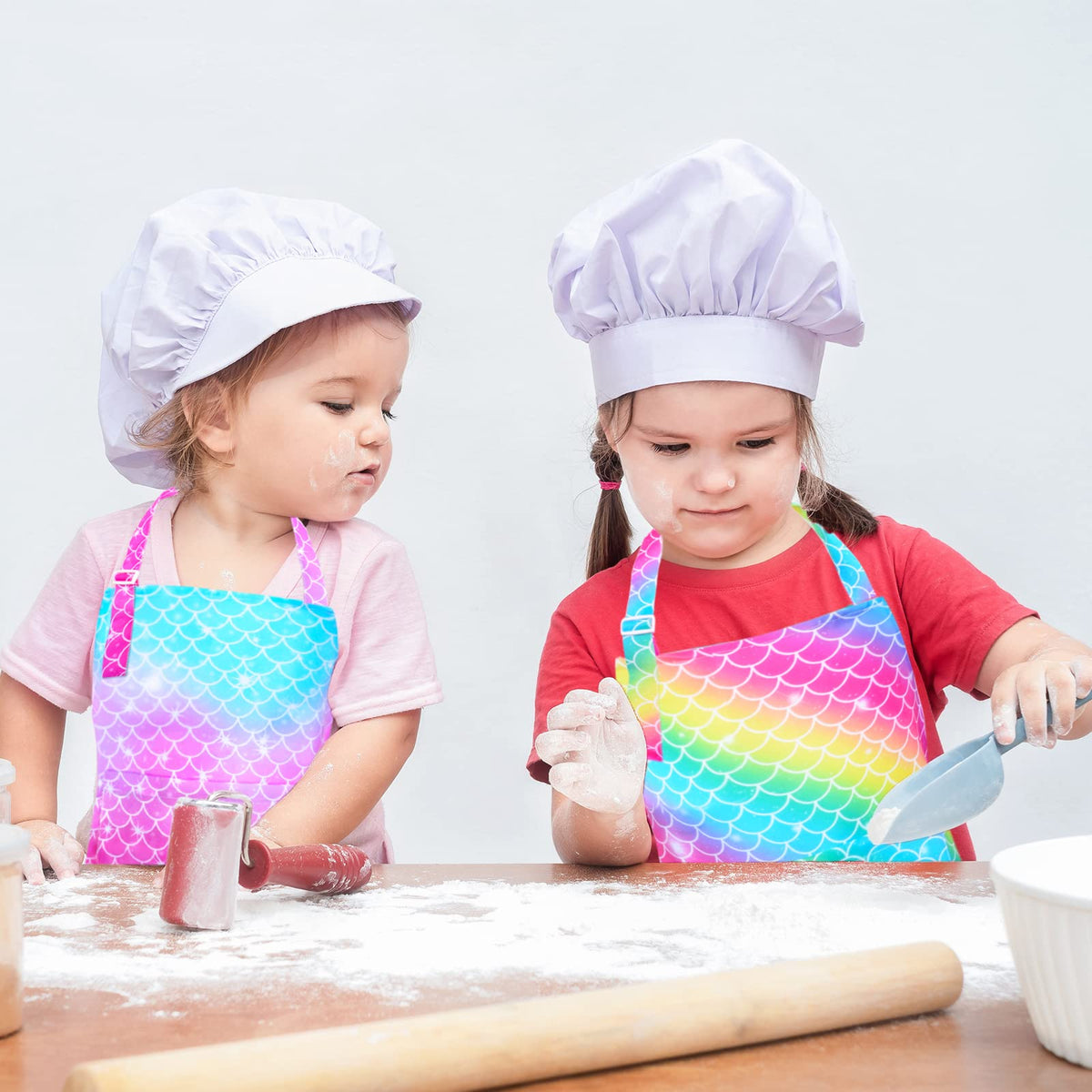 PASHOP 2 Pack Mermaid Kids Aprons with Pockets – Waterproof, Adjustable for Cooking, Painting & Baking
