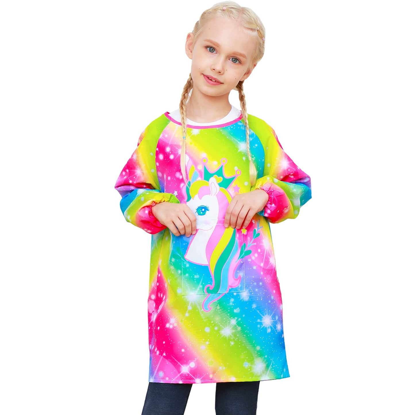 PASHOP Kids Art Smock Unicorn Waterproof Painting Apron for 3-12 Years