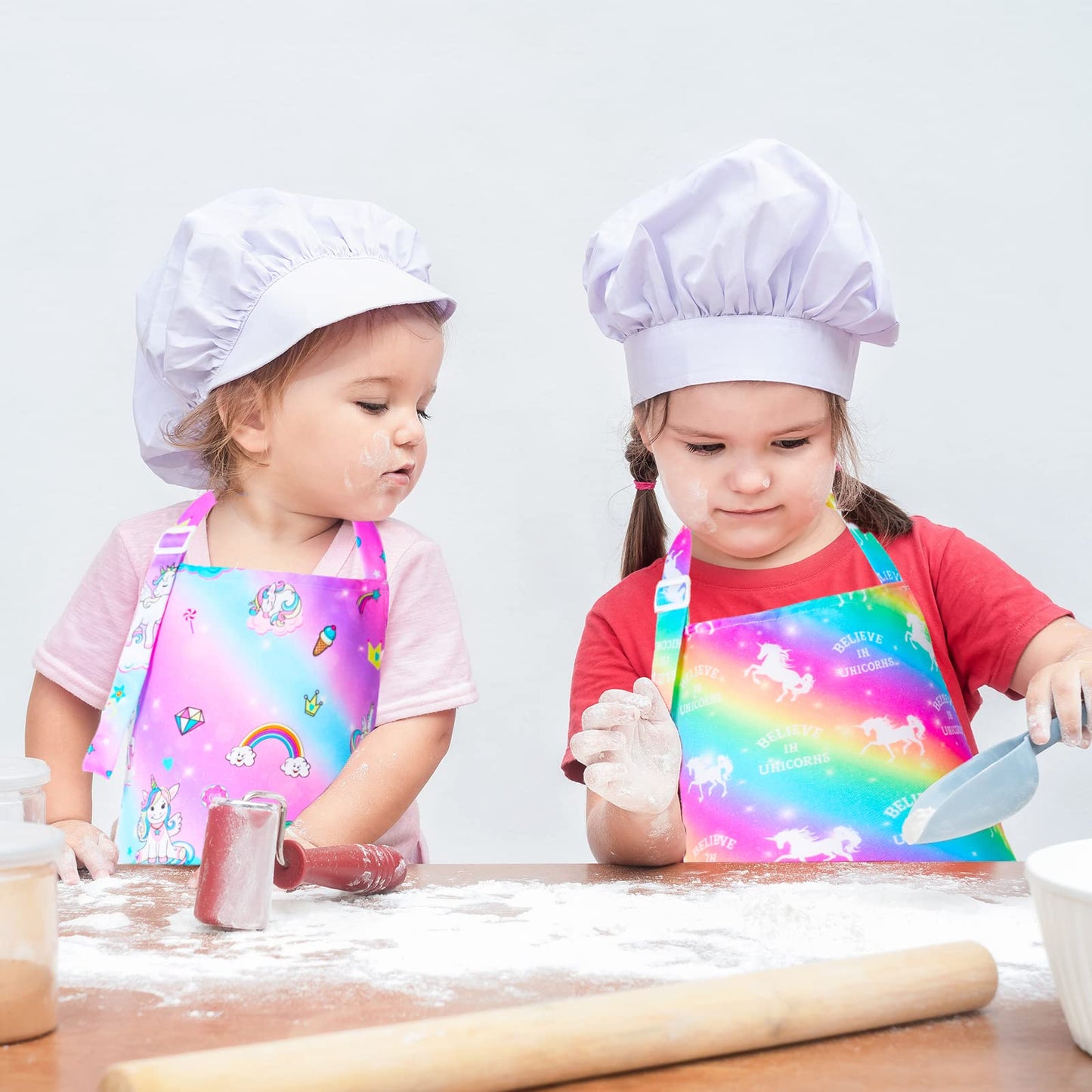 PASHOP 2 Pack Kids Apron Rainbow Unicorn – Adjustable Waterproof Toddler Aprons with Pockets