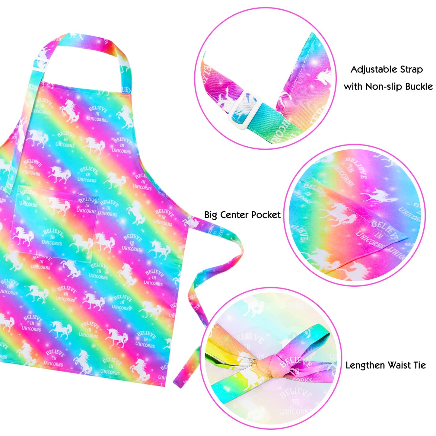PASHOP 2 Pack Kids Apron Rainbow Unicorn – Adjustable Waterproof Toddler Aprons with Pockets
