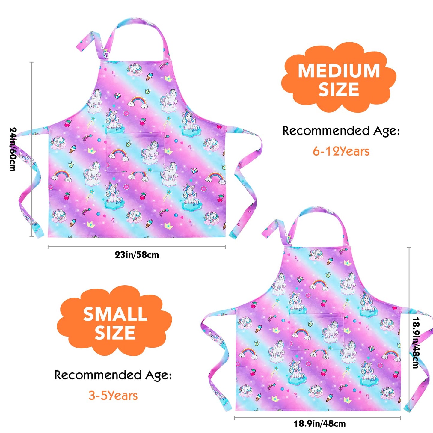 PASHOP 2 Pack Kids Apron Rainbow Unicorn – Adjustable Waterproof Toddler Aprons with Pockets