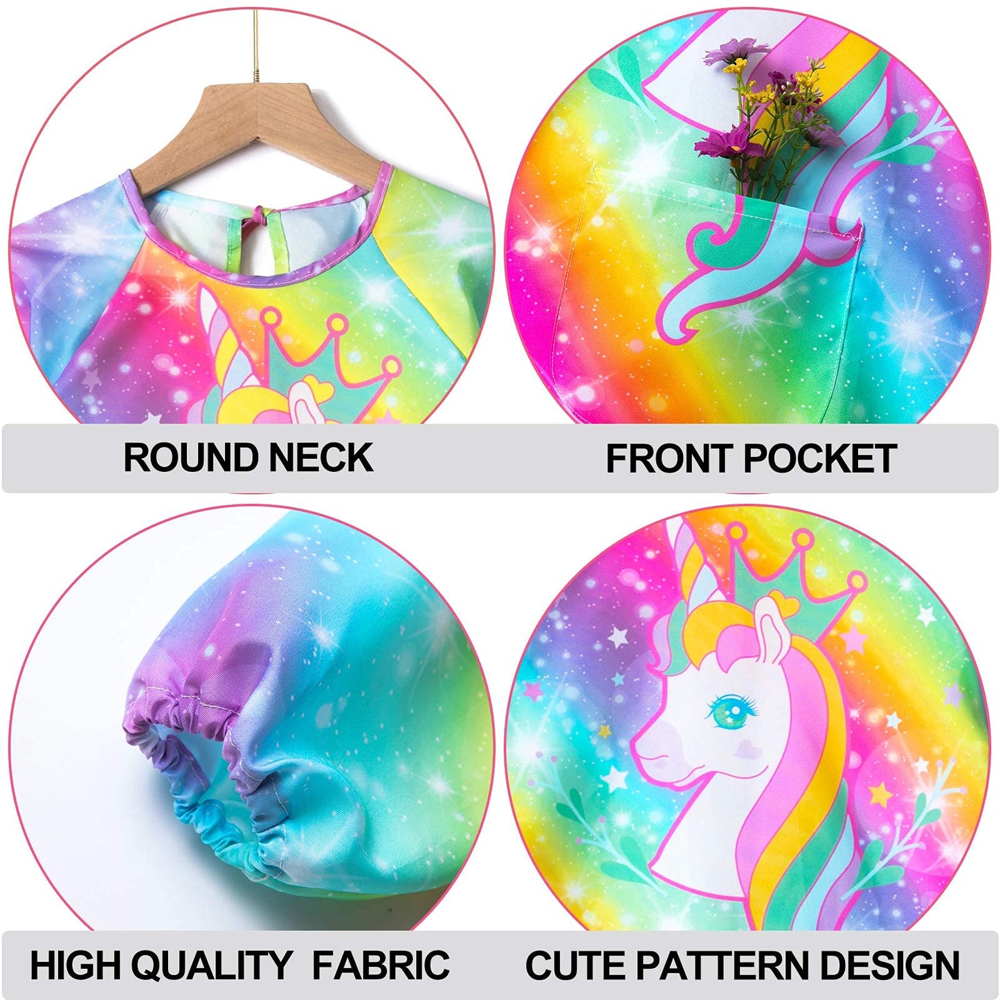 PASHOP Kids Art Smock Unicorn Waterproof Painting Apron for 3-12 Years