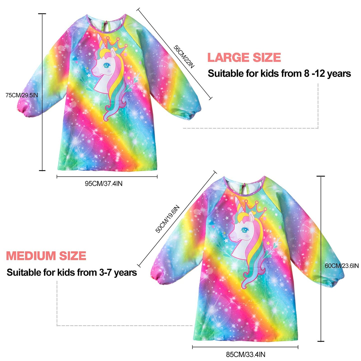 PASHOP Kids Art Smock Unicorn Waterproof Painting Apron for 3-12 Years