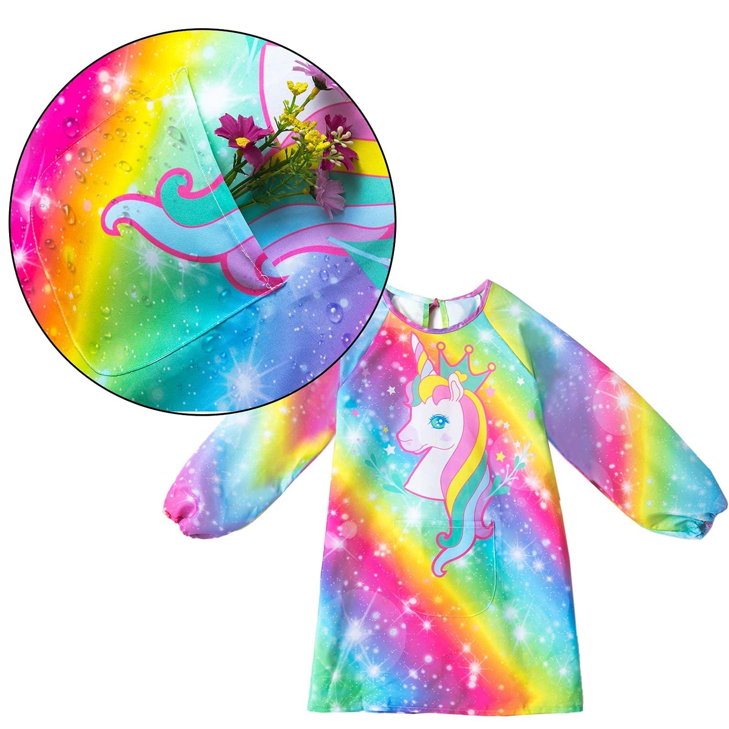 PASHOP Kids Art Smock Unicorn Waterproof Painting Apron for 3-12 Years