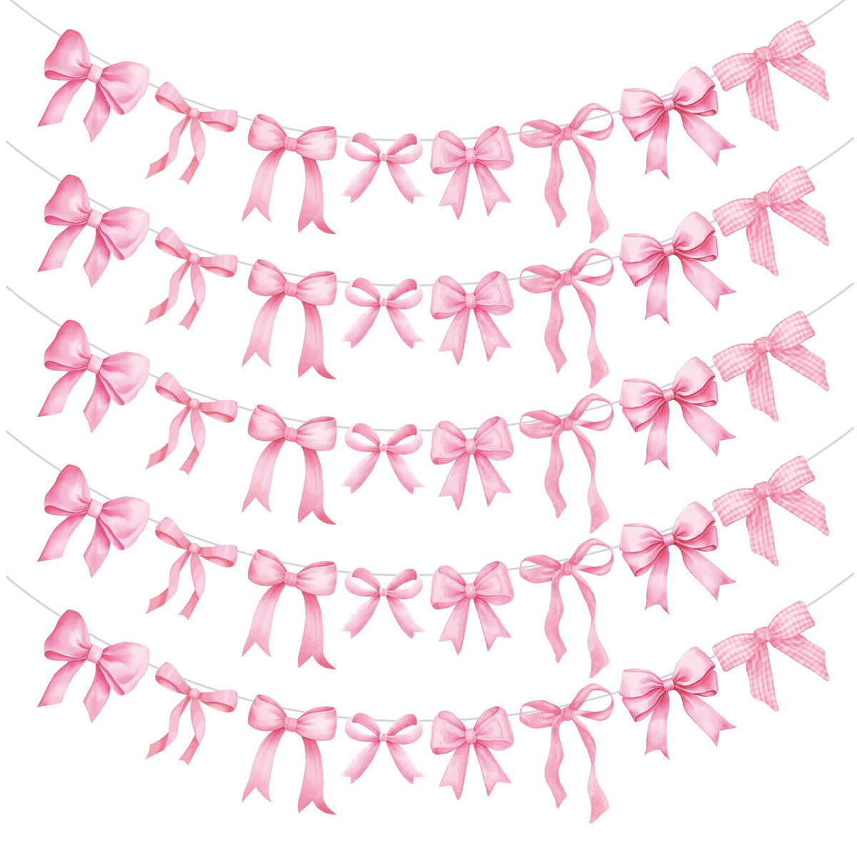 Pasimy 5Pcs Pink Bow Garland Banner – Coquette Party Decorations for Baby Shower & Wedding