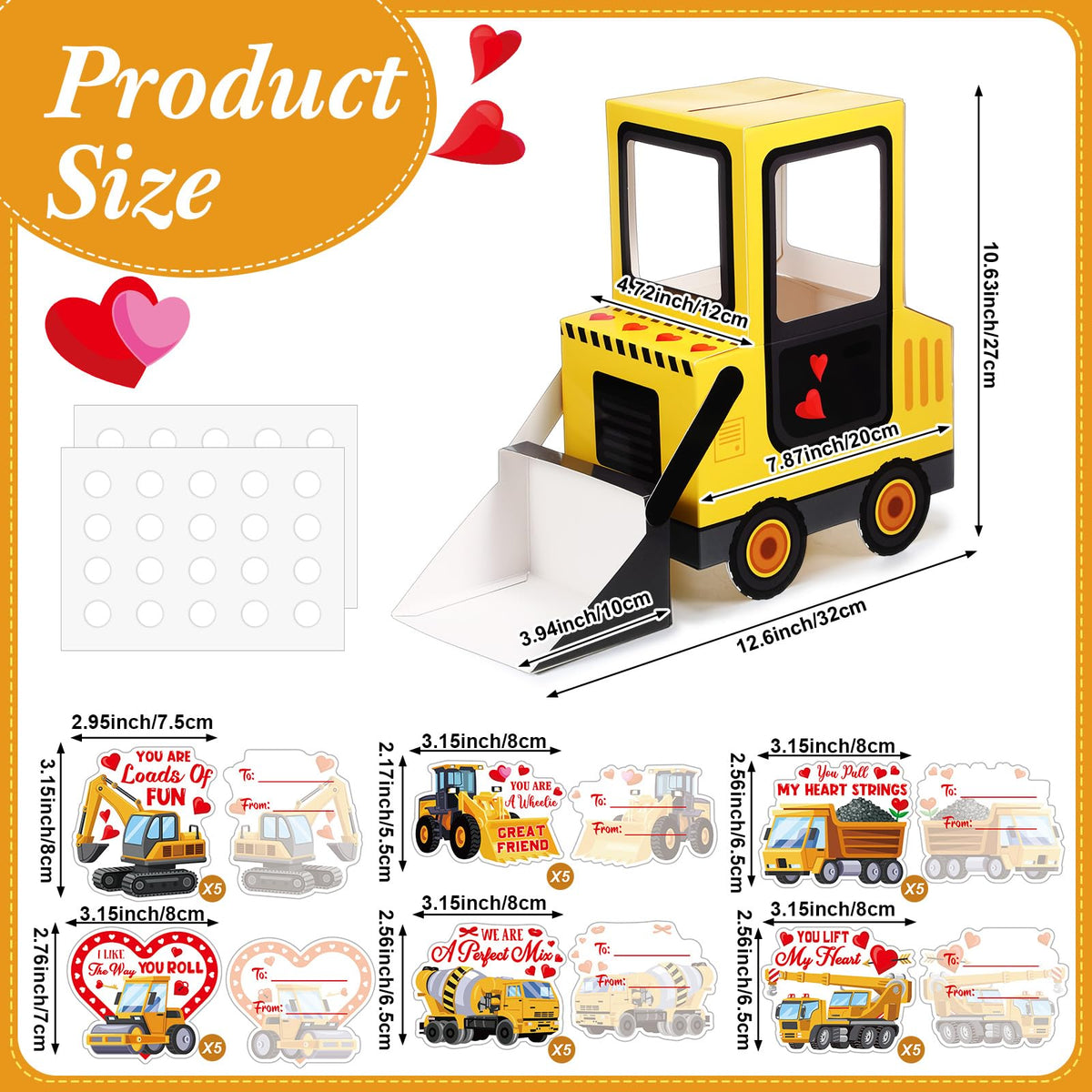 Pasimy DIY Valentines Day Mailbox with 34 Construction Vehicle Cards – Bulldozer Theme for Kids