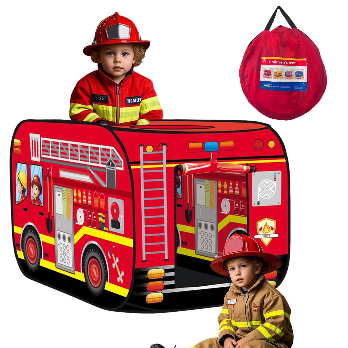 PASUXI Pop Up Fire Truck Tent for Kids | Quick-Set Playhouse 3+