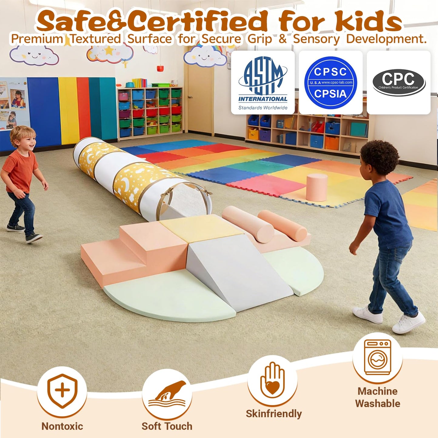 PATAZOK Climbing Toys for Toddlers – 9-Piece Soft Foam Set with Crawl-Through Tunnel | Indoor Foam Play Gym