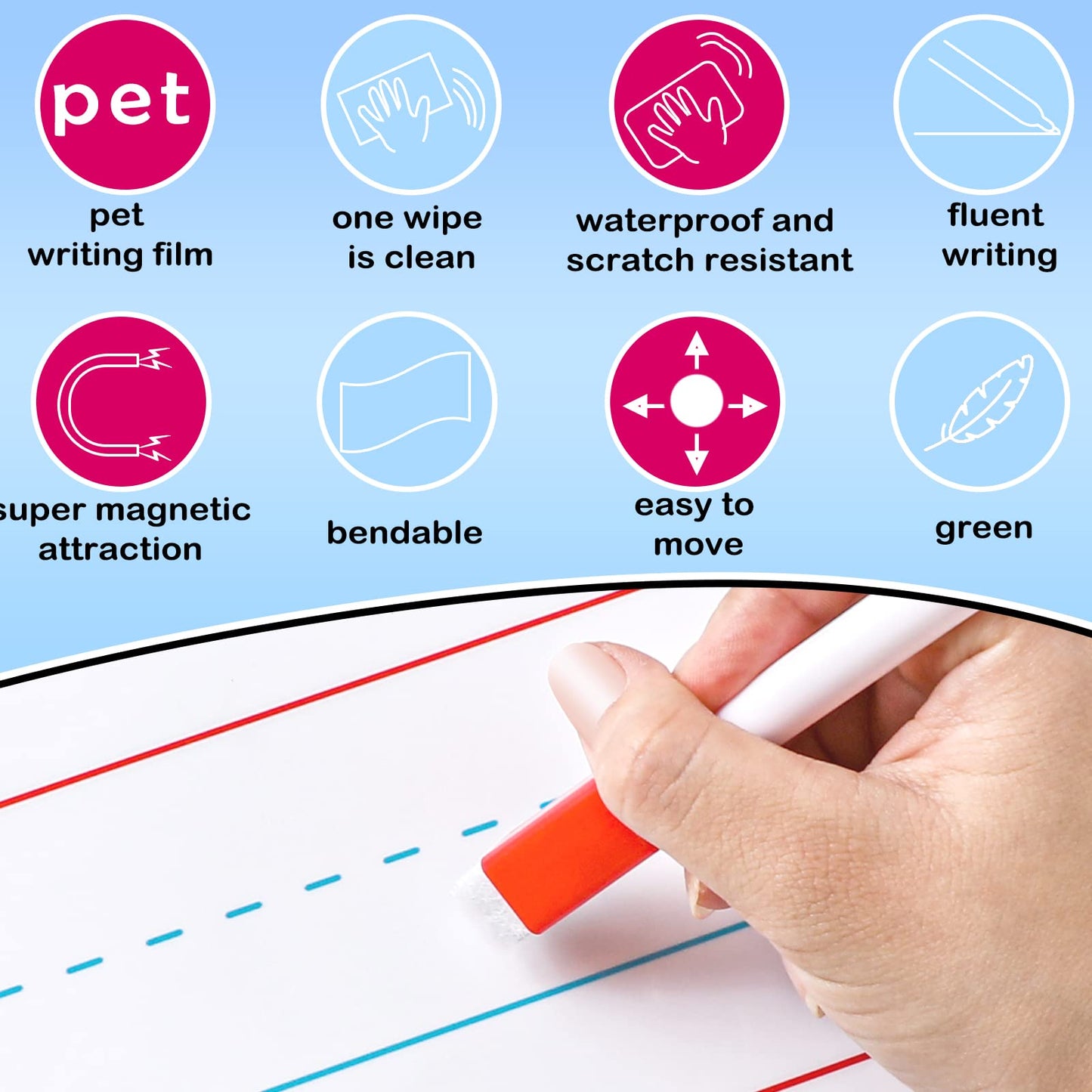Patelai 2 Pcs Jumbo Magnetic Handwriting Paper 22 x 17 in – Large Dry Erase Sentence Strips