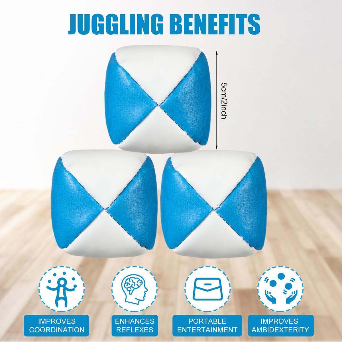 Patelai 6-Pack Juggling Balls Set for Beginners — Soft, Durable White & Blue