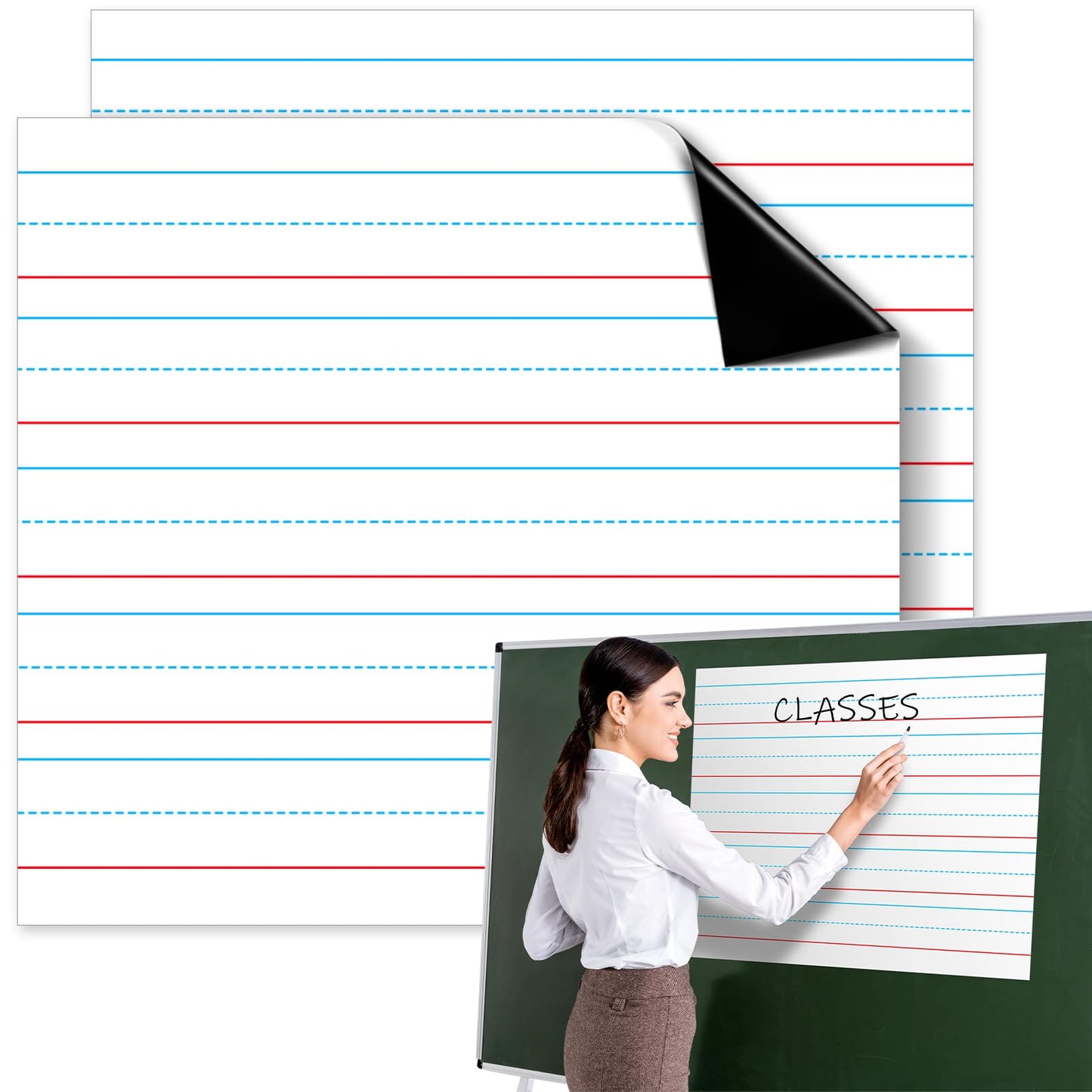 Patelai 2 Pcs Jumbo Magnetic Handwriting Paper 22 x 17 in – Large Dry Erase Sentence Strips