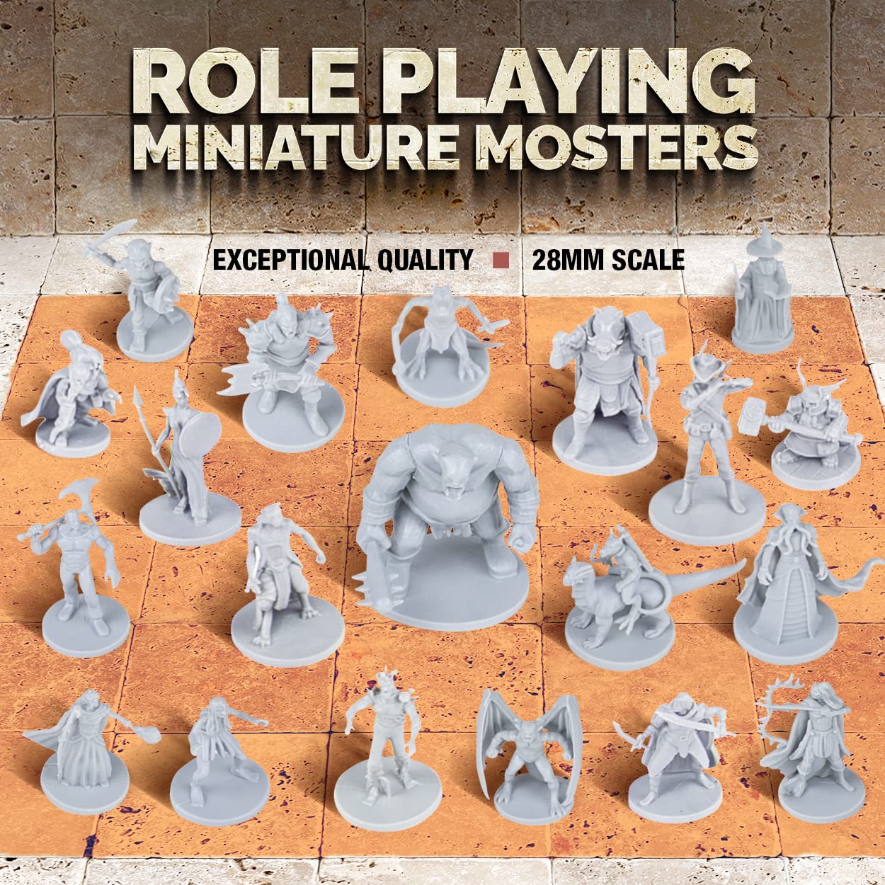 Path Gaming 20-Piece Unpainted Miniatures Set – 28mm Fantasy Figures for D&D & Pathfinder