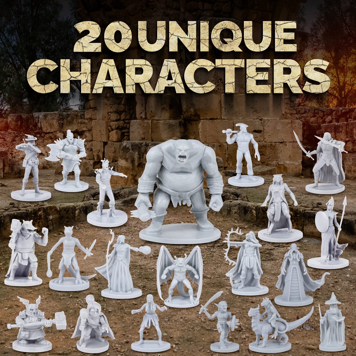 Path Gaming 20-Piece Unpainted Miniatures Set – 28mm Fantasy Figures for D&D & Pathfinder
