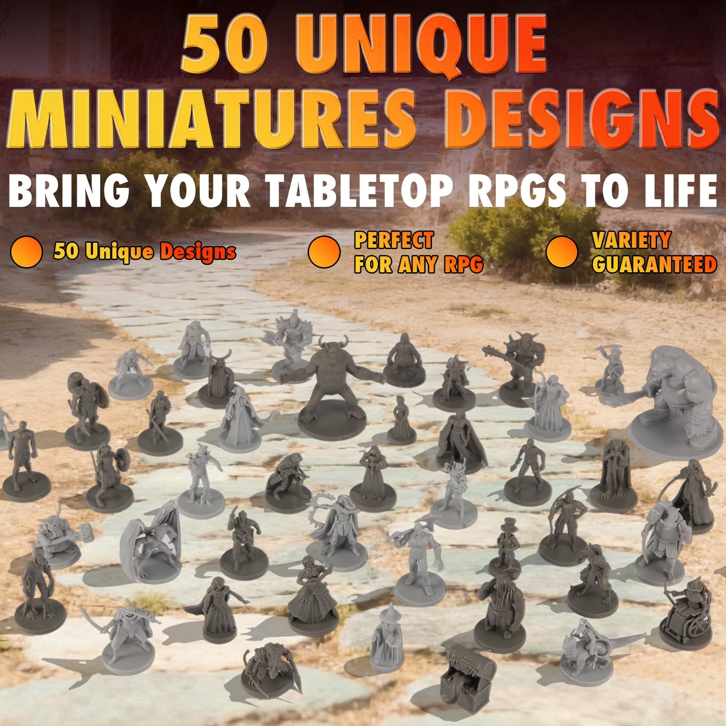 Path Gaming: 50 Unique Fantasy Miniatures for D&D & RPGs | Unpainted 28mm Figures