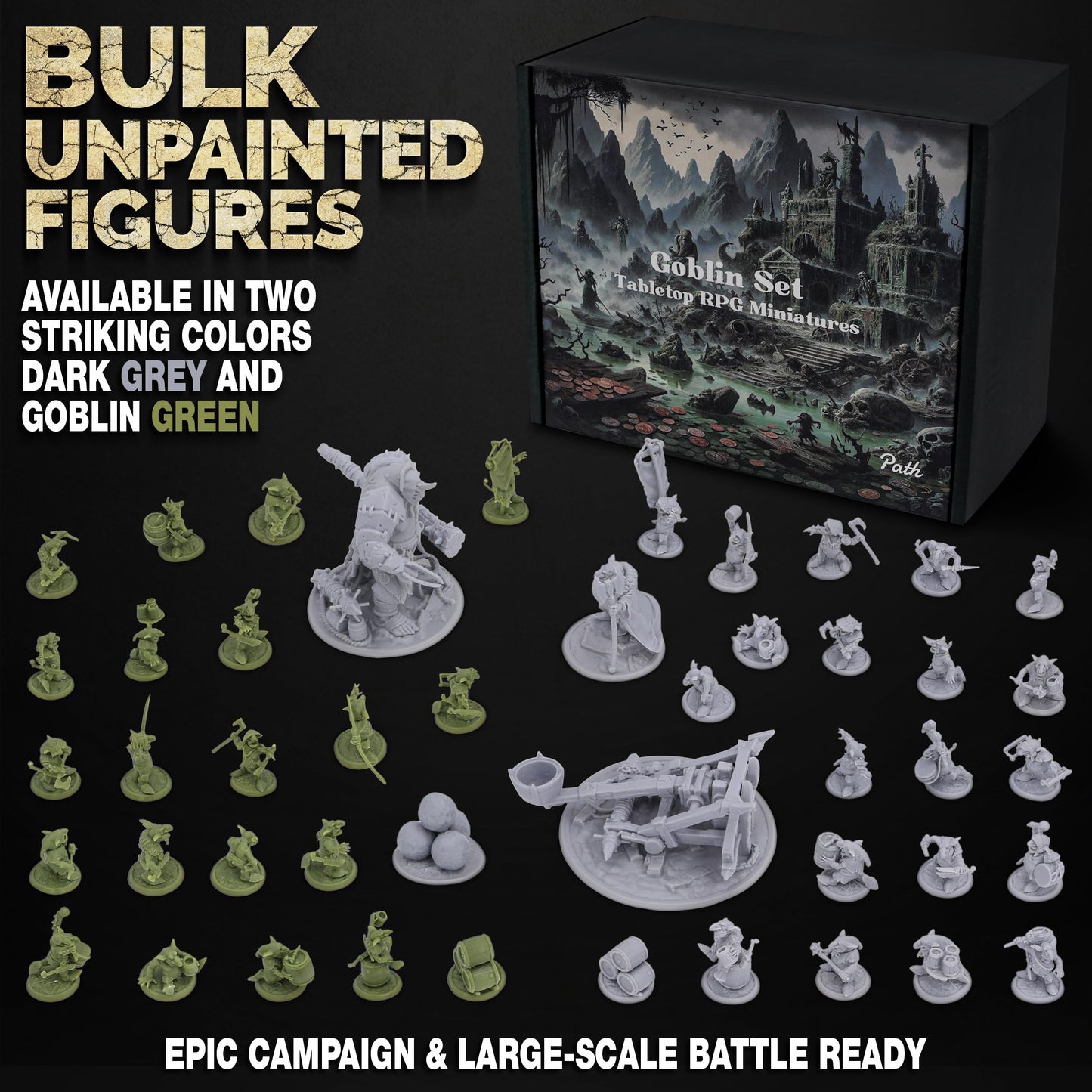 Path Gaming Fantasy Goblins Set – 46 Unpainted 28mm DND Miniatures for D&D & RPGs