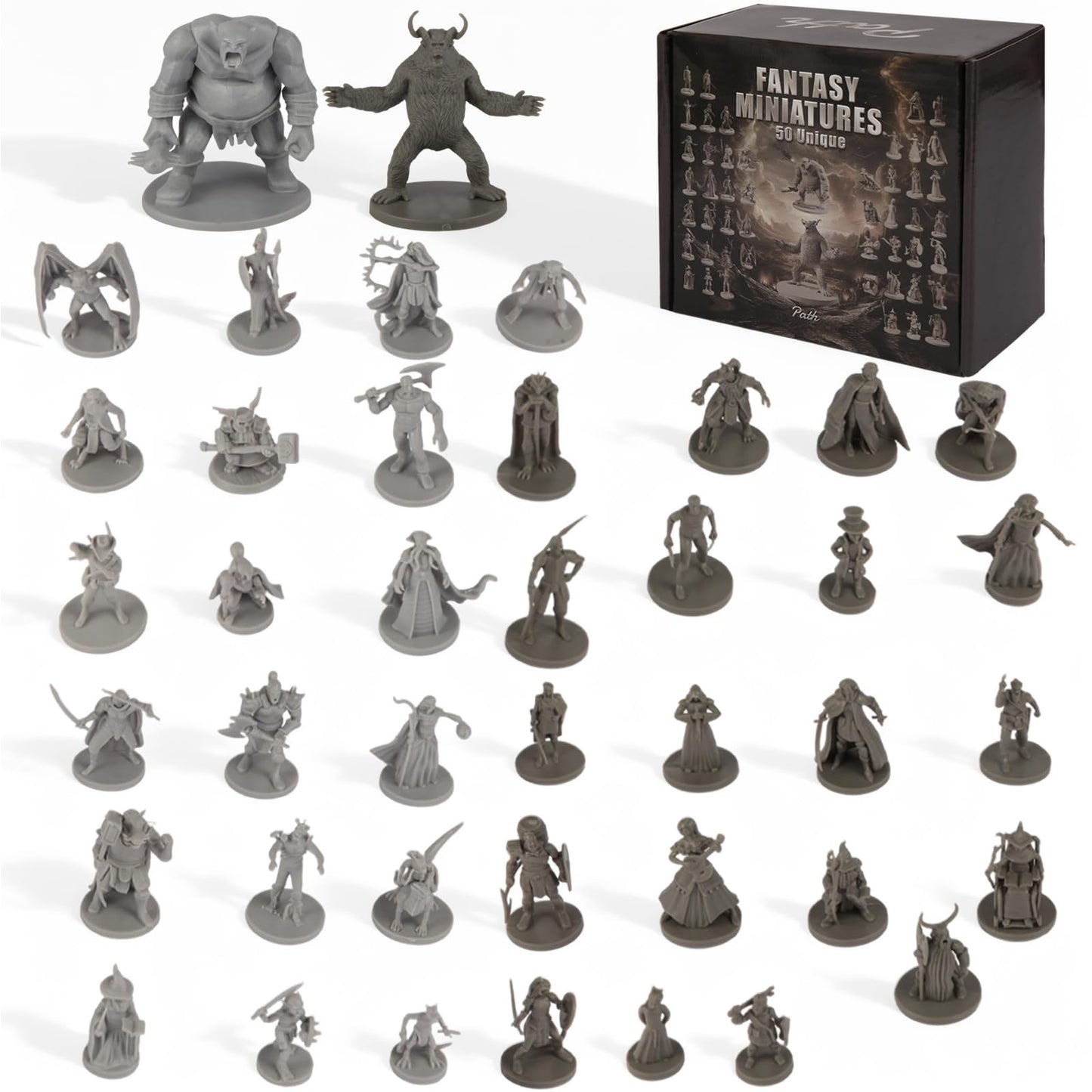 Path Gaming: 50 Unique Fantasy Miniatures for D&D & RPGs | Unpainted 28mm Figures