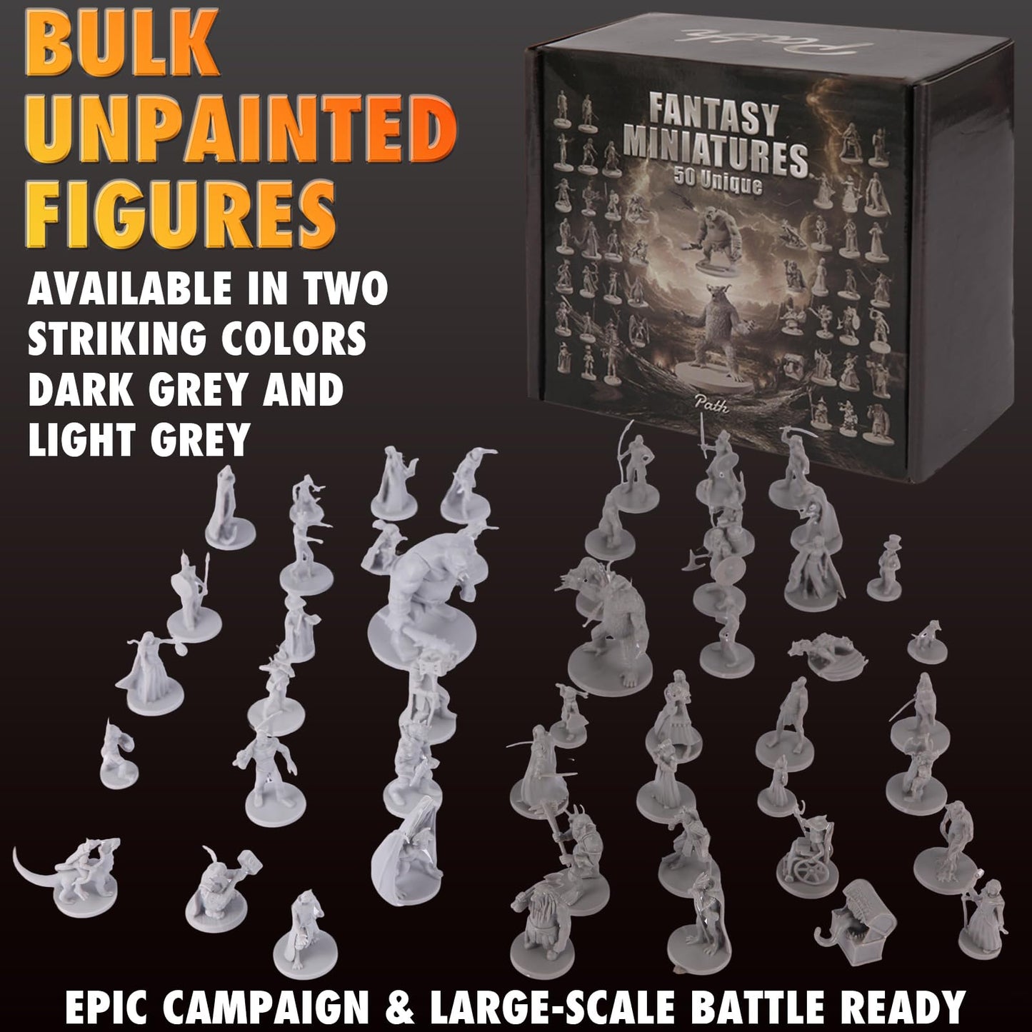 Path Gaming: 50 Unique Fantasy Miniatures for D&D & RPGs | Unpainted 28mm Figures