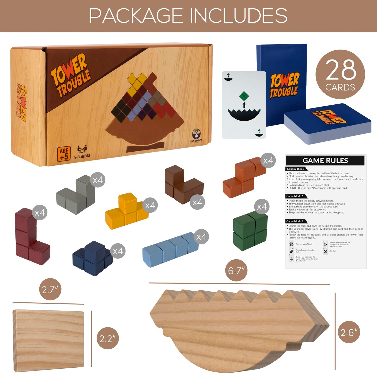 PATHFINDER PANDAS Tower Stack Game – 32-Piece Wooden Balance Game for Kids & Adults
