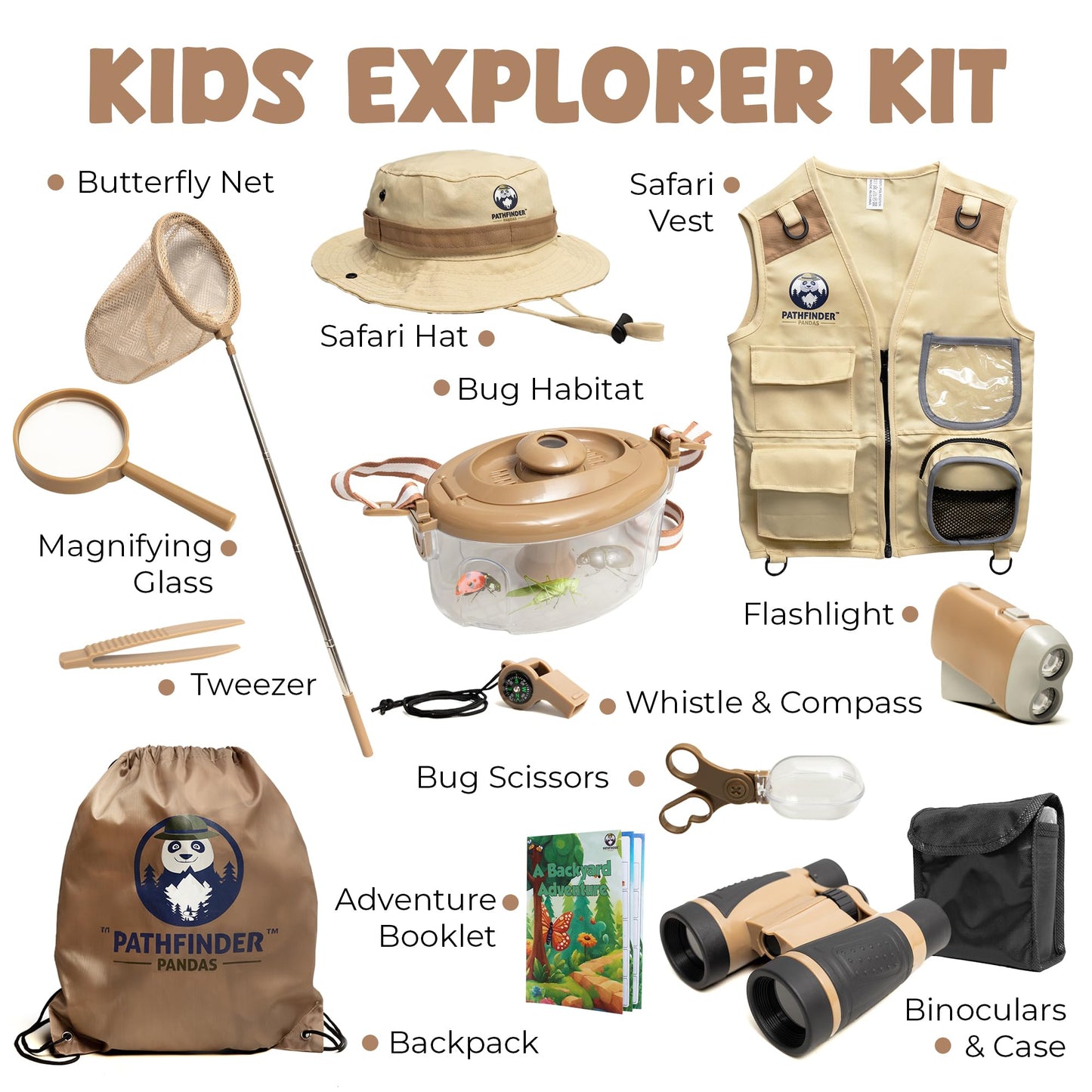 PATHFINDER PANDAS Kids Explorer Kit – Safari Vest & Hat, Bug Catcher Set (Ages 3-7)