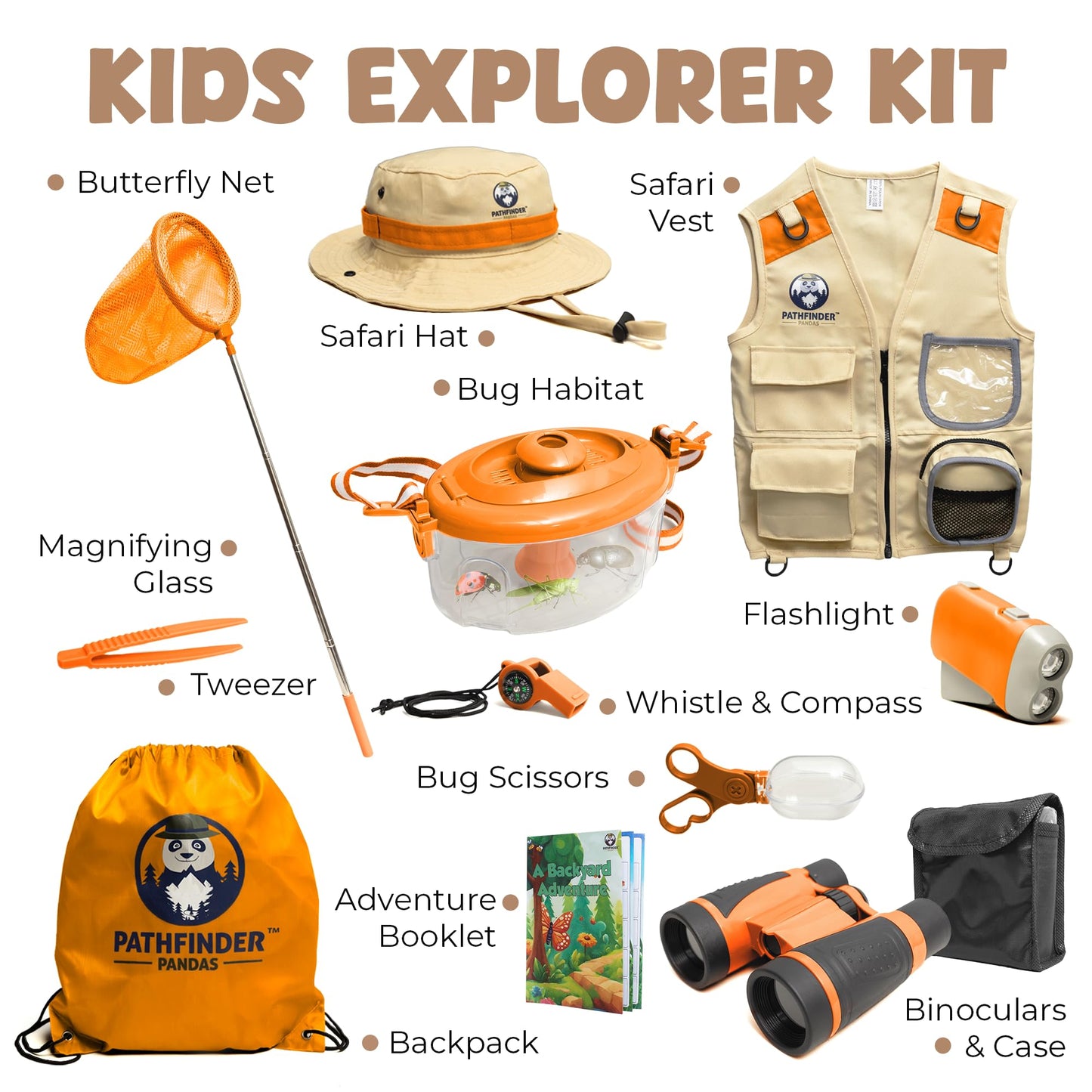 PATHFINDER PANDAS Kids Explorer Kit – Safari Vest & Hat, Bug Catching Kit, Adventure Guide for 3–7 Year Olds
