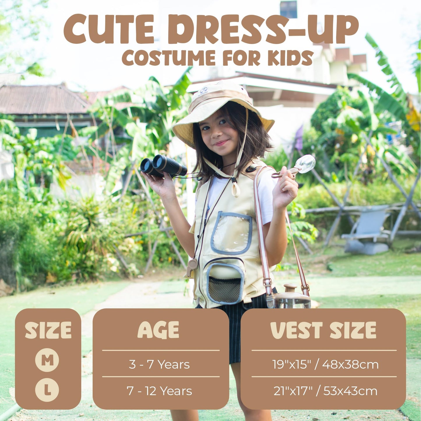 PATHFINDER PANDAS Kids Explorer Kit - Safari Vest, Hat & Bug Catcher (7-12)