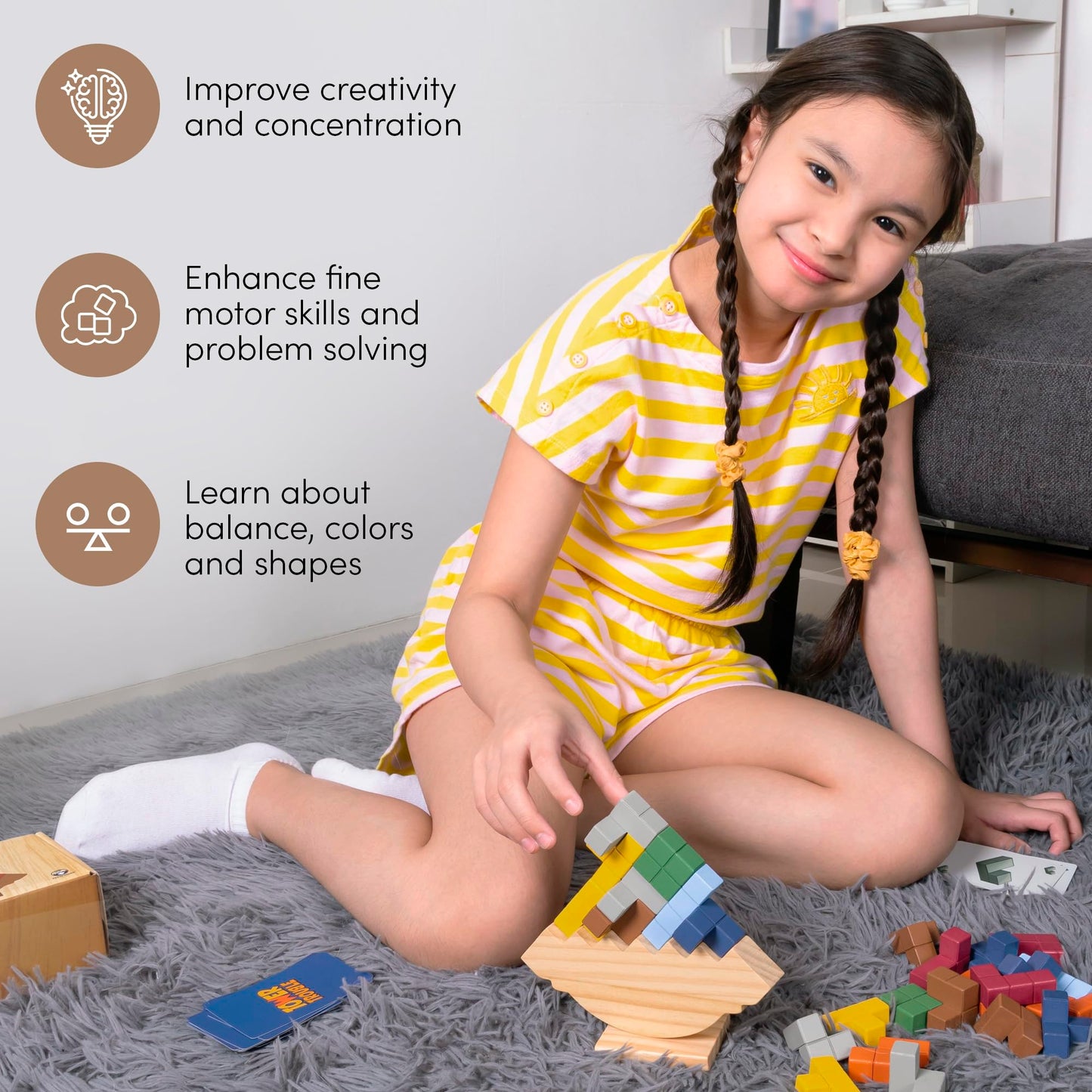 PATHFINDER PANDAS Tower Stack Game – 32-Piece Wooden Balance Game for Kids & Adults