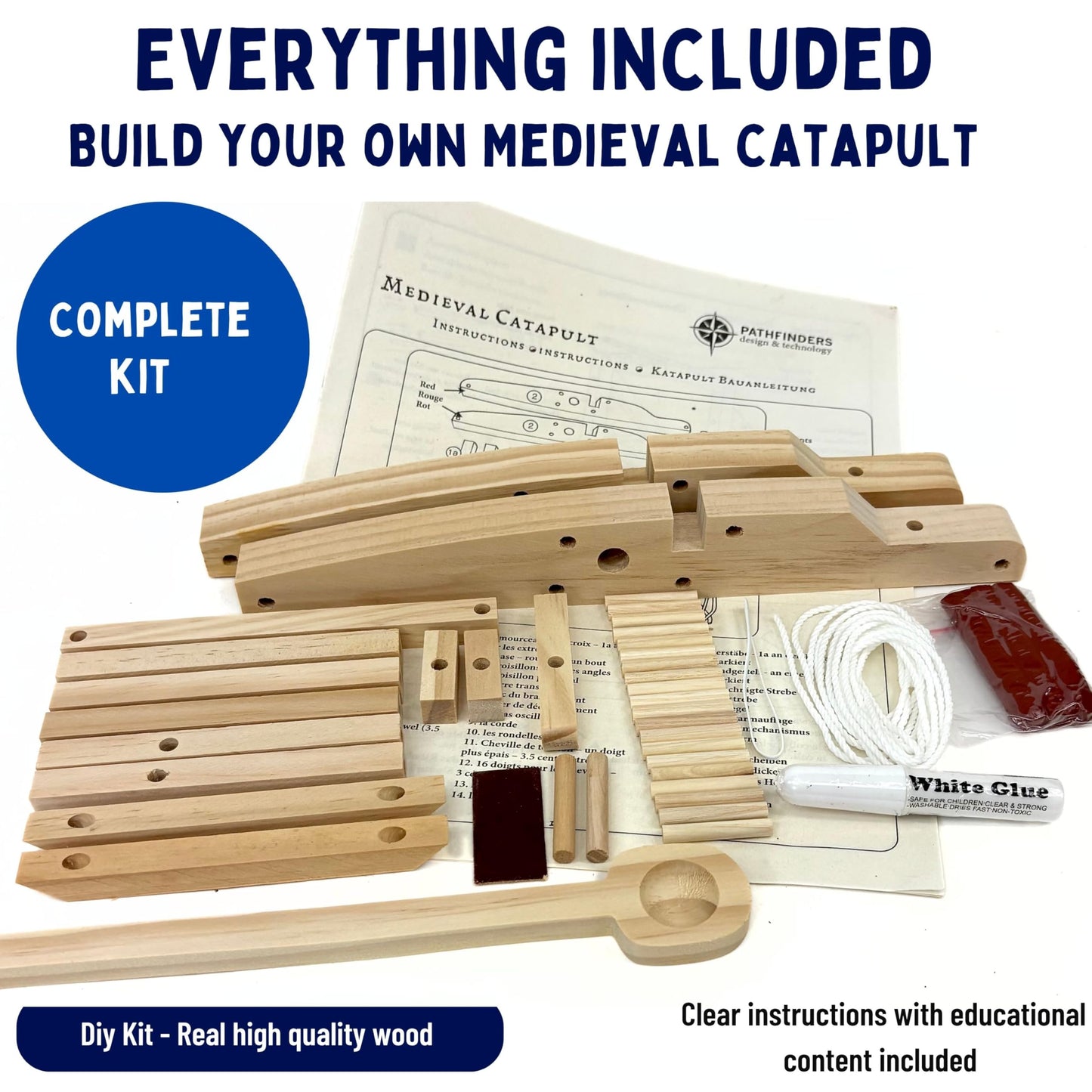 Pathfinders Medieval Catapult STEM Kit | Wooden Catapult Model