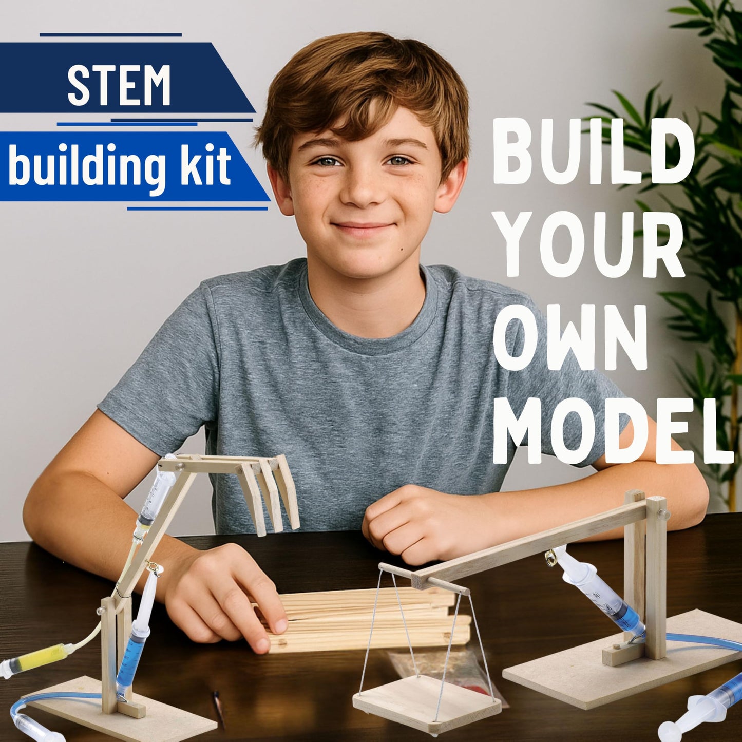 Pathfinders Hydraulics 4-in-1 STEM Kit – Build Scissor Lift, Crane, Excavator Arm, Platform Lifter | Wooden Educational Toy for Ages 8+