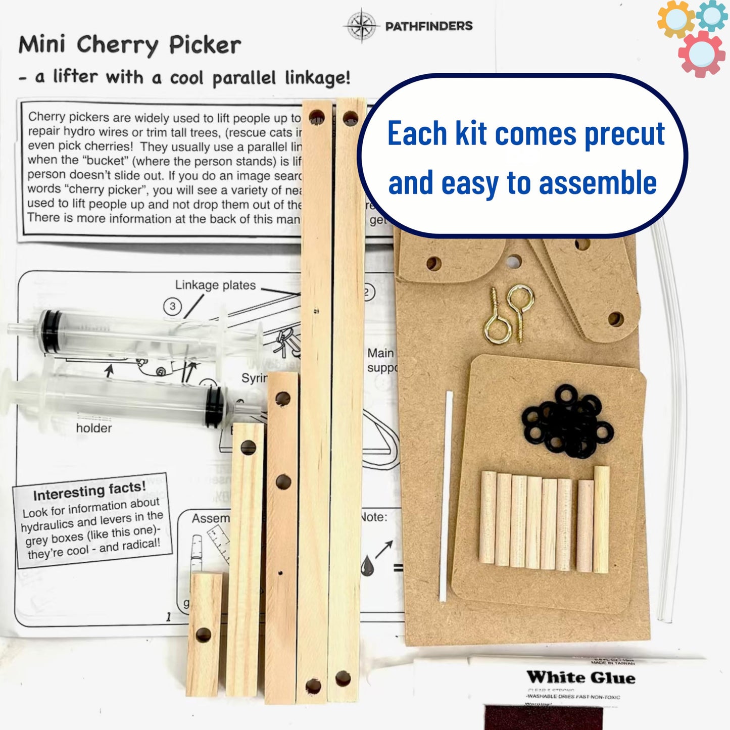 Pathfinders Hydraulics 4-in-1 STEM Kit – Build Scissor Lift, Crane, Excavator Arm, Platform Lifter | Wooden Educational Toy for Ages 8+