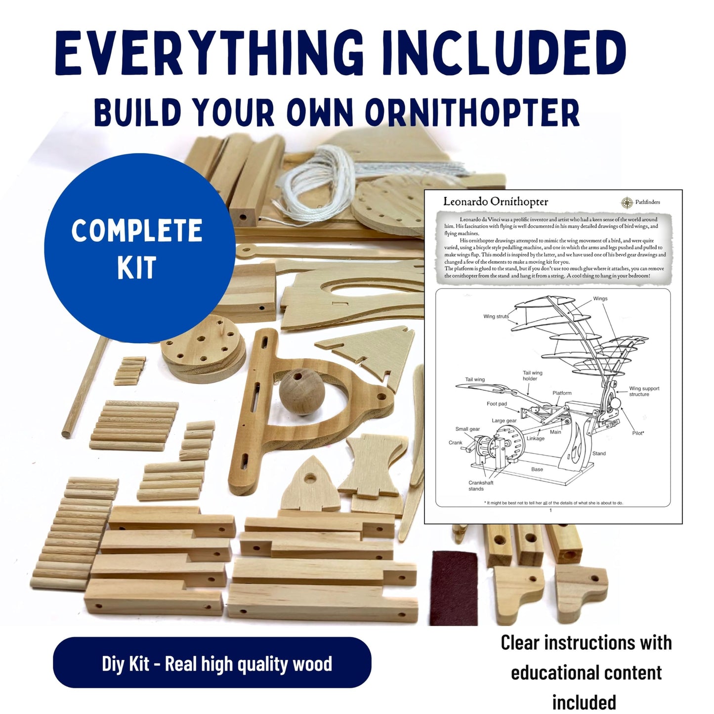 Pathfinders STEM Kit: Leonardo da Vinci Ornithopter – 3D Puzzle & Wooden Flying Model for Kids 9+