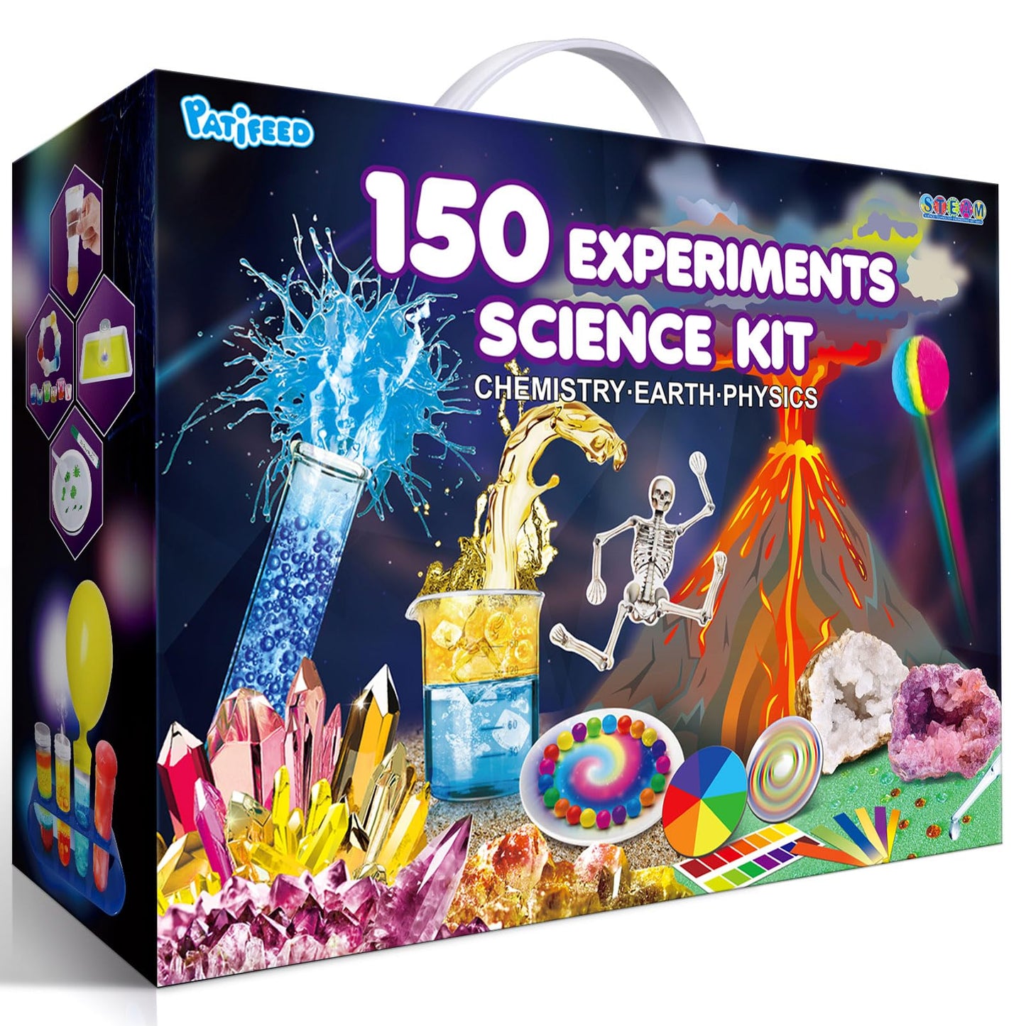 PATIFEED 150 Experiments Science Kit for Kids — STEM Chemistry Set, Volcano & Geode Activities