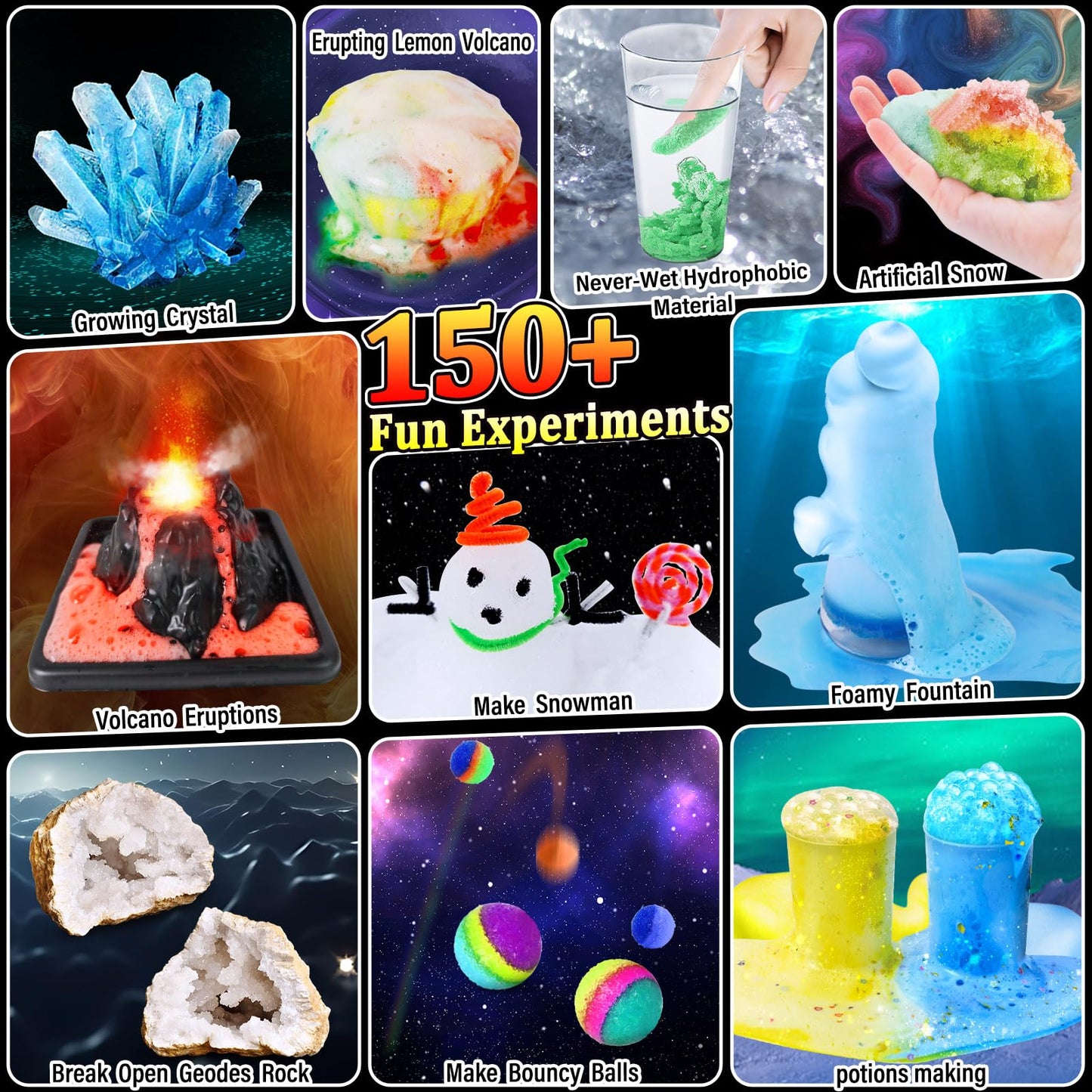 PATIFEED 150 Experiments Science Kit for Kids — STEM Chemistry Set, Volcano & Geode Activities