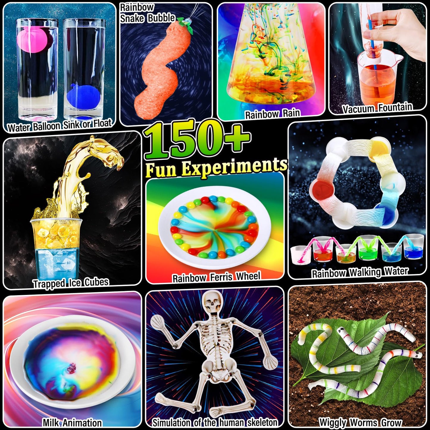 PATIFEED 150 Experiments Science Kit for Kids — STEM Chemistry Set, Volcano & Geode Activities