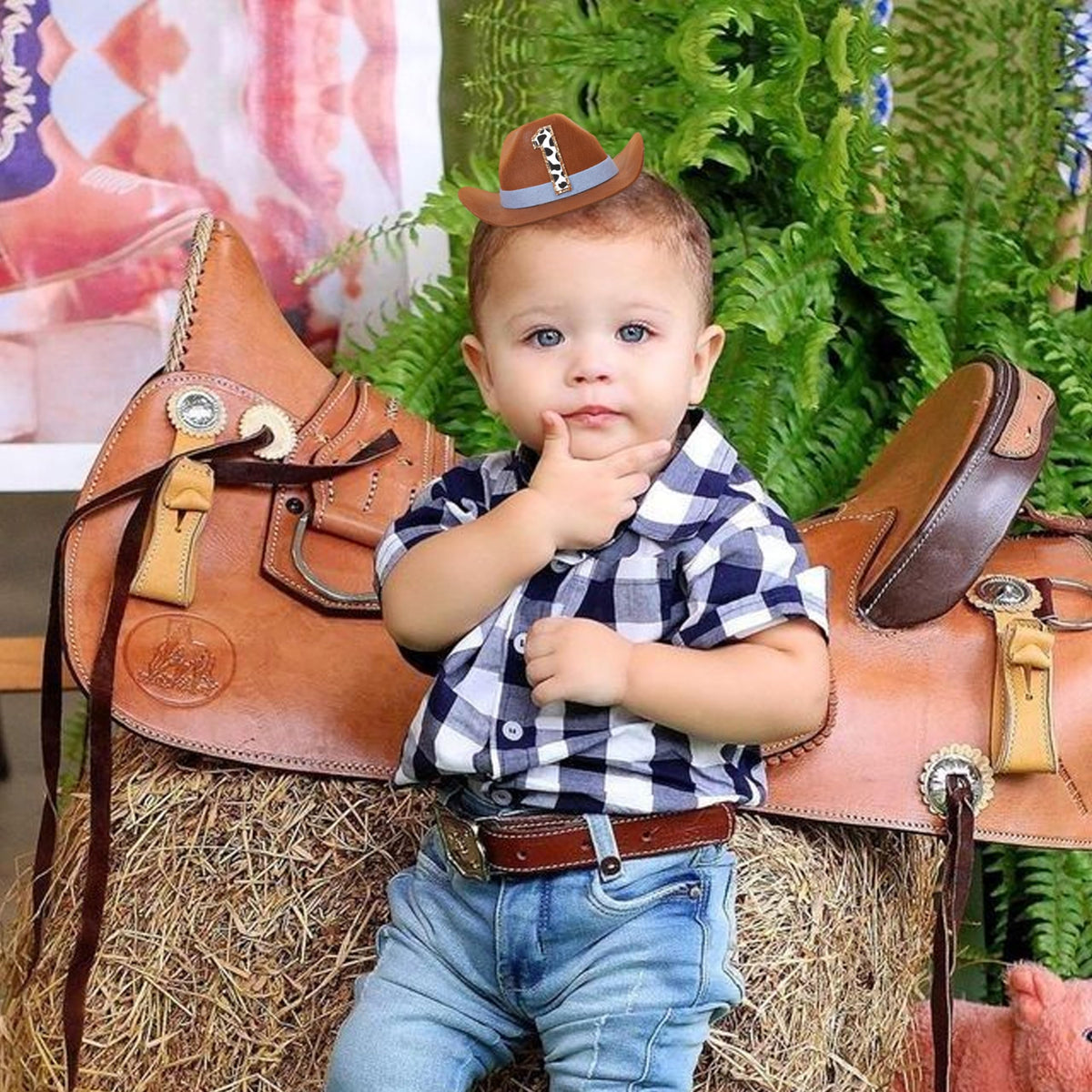 PATRDIO Cowboy 1st Birthday Hat – Western Style Photo Props & Party Decor (Blue)