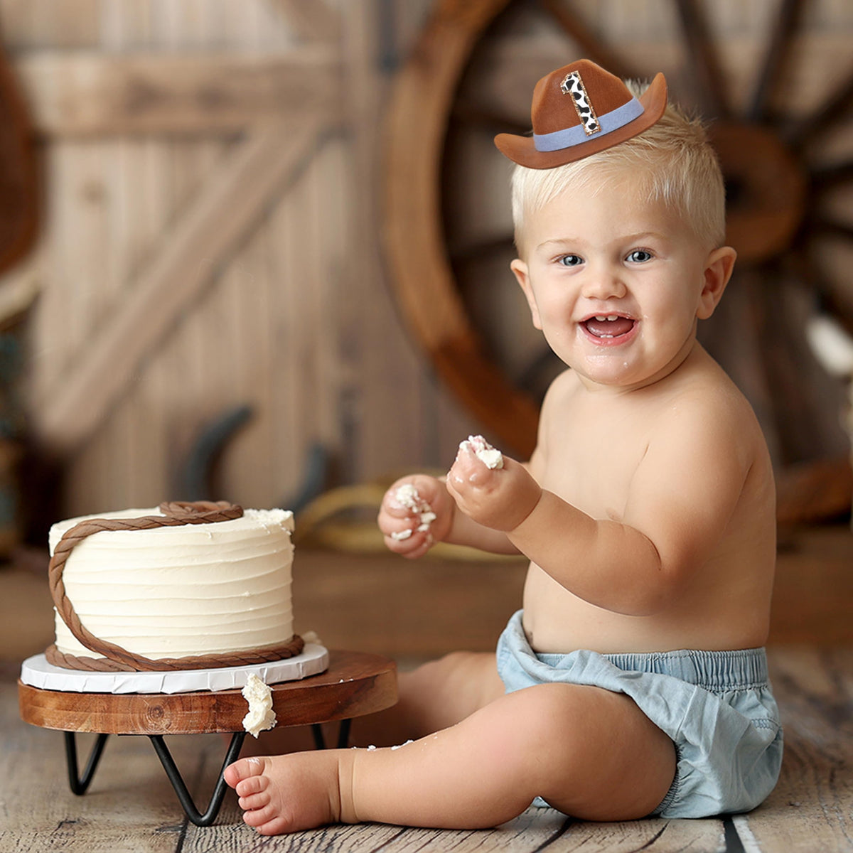 PATRDIO Cowboy 1st Birthday Hat – Western Style Photo Props & Party Decor (Blue)