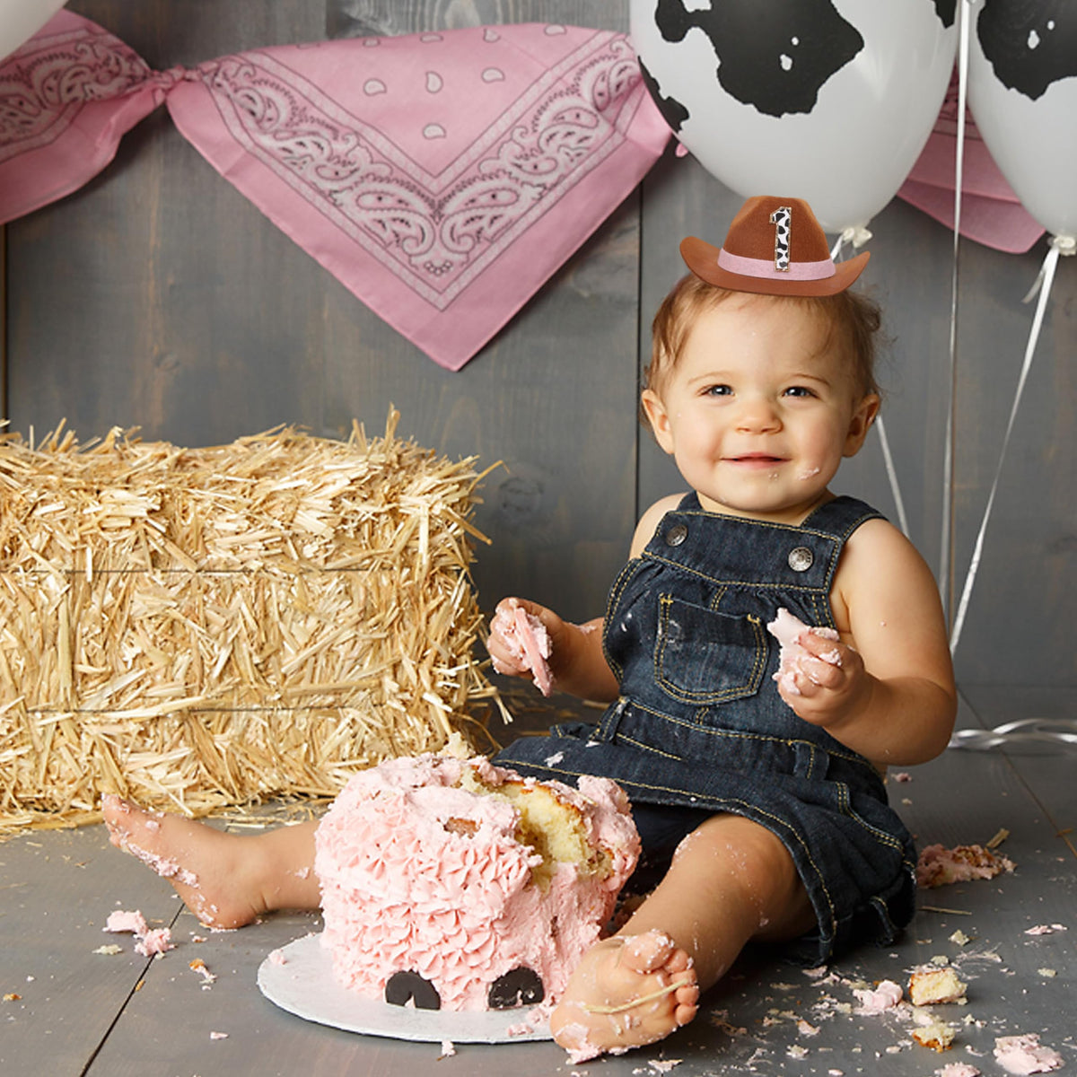PATRDIO Cowboy First Birthday Hat - Pink Western Photo Prop for Baby