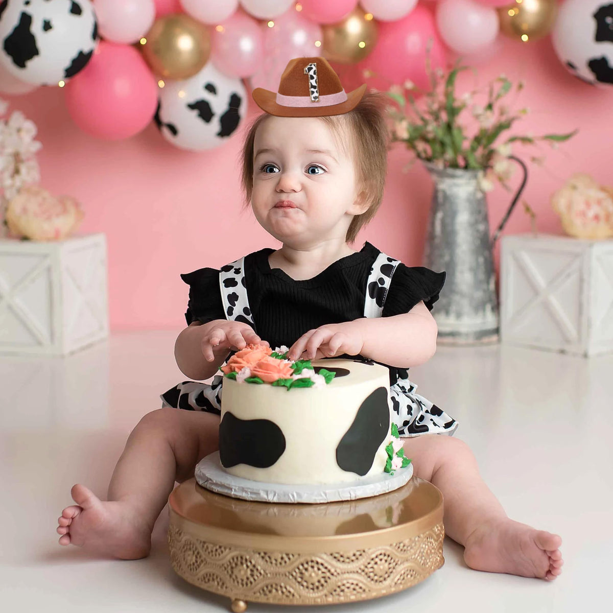 PATRDIO Cowboy First Birthday Hat - Pink Western Photo Prop for Baby