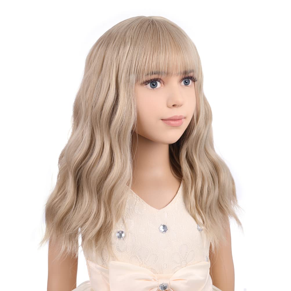PATTNIUM Blonde Wig Short for Kids — Flaxen Blonde, Wavy with Bangs, Synthetic Costume