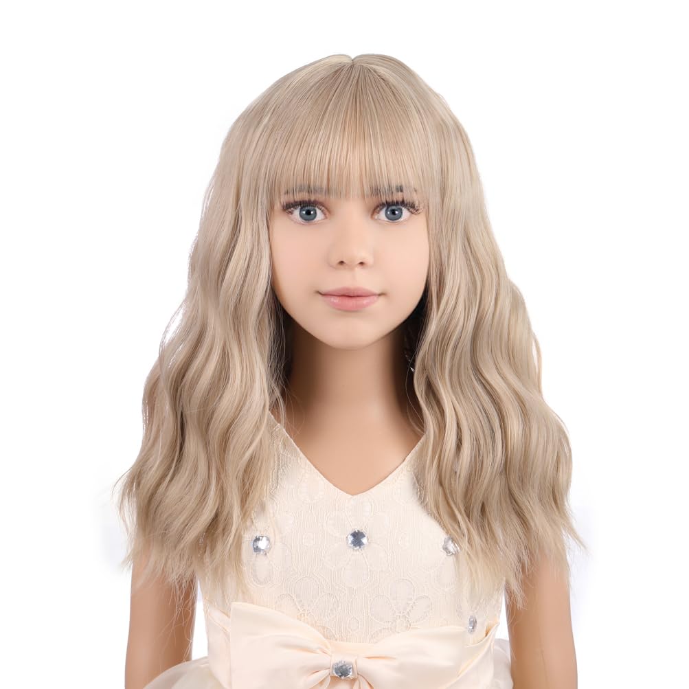 PATTNIUM Blonde Wig Short for Kids — Flaxen Blonde, Wavy with Bangs, Synthetic Costume